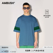 AMBUSH男士蓝色学院风撞色设计LOGO刺绣圆领短袖T恤