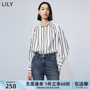 LILY2024春女装复古条纹时尚都市通勤款宽松垂坠感长袖衬衫女