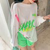 现2023韩国女装夏季宽松百搭荧光色字母，印花长袖薄款防晒t恤