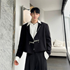 韩版小众解构黑白撞色垫肩短款西装男外套金属拉链设计感夹克上衣