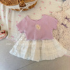 女童夏季紫色木，耳边短袖+白色百搭半身裙，2-6岁女宝休闲舒适两件套