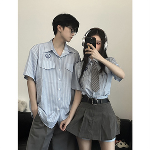 小众设计感情侣装夏季韩版短袖衬衫男女两件套法式一裙一衣ins潮