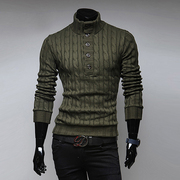 2121冬季ebay大码男装男式修身高领毛衣针织套头线衫外套