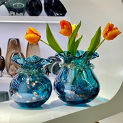 艺术福袋琉璃蓝色花瓶摆件可水培客厅样板间玄关餐桌插花装饰花器
