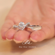 莫桑石情侣(石情侣)戒指纯银，一对求结婚钻戒仿真钻石，对戒婚礼交接仪式现场