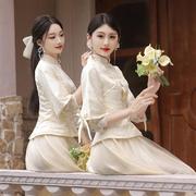 新中式伴娘服2023秋季中国风婚礼姐妹裙伴娘团显瘦秀禾礼服女
