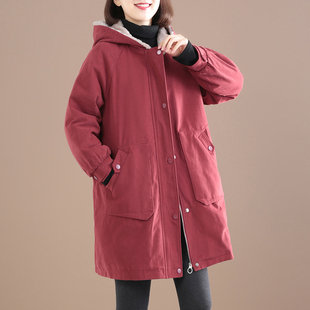 孔雀飞飞时髦温暖减龄韩版大码中长款连帽棉衣女，冬季加厚加绒