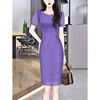 高级感超好看显白紫色连衣裙夏季2024女装气质高端包臀礼服裙