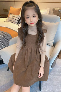 韩版童装2022秋装女童洋气吊带，背心裙儿童纯色裙子宝宝连衣裙