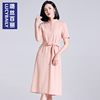 璐丝百丽粉色立领短袖连衣裙，2024夏季时尚，休闲洋气高级设计感