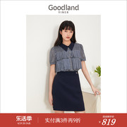 goodland美地女装夏季设计感拼接polo裙千鸟格，衬衫修身连衣裙女