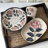日本进口圆形陶瓷盘日式田园，风冲绳玫瑰茶杯，家用釉下彩长方盘餐具
