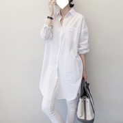 韩国休闲白色衬衫女宽松外穿设计感小众，打底外套气质大码衬衣裙秋