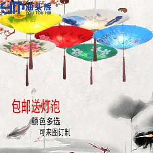 新中式吊灯雨伞形布艺灯笼楼梯餐厅客栈走廊火锅店过道灯具装饰灯