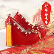 秀禾服婚鞋婚纱新娘鞋，红色喜鞋结婚鞋，12cm超高跟坡跟鞋中式婚礼鞋