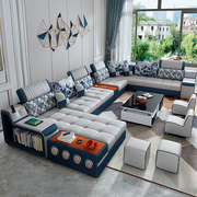 布艺沙发现代简约大户型客厅，多功能科技布沙发(布沙发，)茶几电视柜组合套装