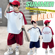 三四五六年初一男生衣服，儿童2024夏装韩版十岁男孩插肩袖套装