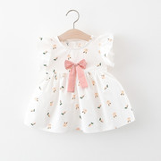 童装女公主裙短袖连衣裙，夏季婴幼儿童女宝宝夏装，蝴蝶结棉布小裙子