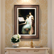 玄关装饰画复古美式挂画弹琴单幅人物墙画钢琴壁画，客厅卧室欧式画