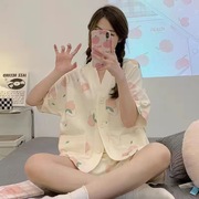 xz睡衣女夏季开衫短袖2024年女士春夏天薄款家居服套装