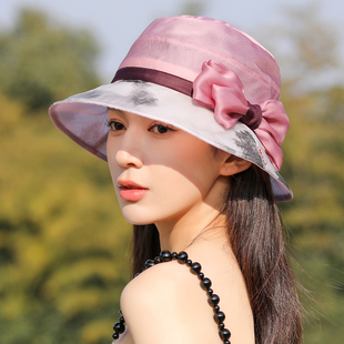 桑蚕丝帽子女薄款夏季百搭防晒帽女防紫外线遮阳帽优雅时尚太阳帽