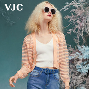 VJC/威杰思女装春夏弹力针织开衫长袖透视修身复古减龄女