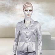 香港名师路秋冬薄款银灰色金属，光感钻扣气质，长袖西装西装外套上衣