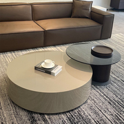 轻奢意式设计师茶几高级感现代极简圆形实木茶桌小户型客厅创意风