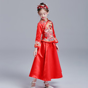 丽兰朵蓬蓬裙童中国风复古旗袍大红色花童女公主聚酯纤维儿童礼服