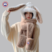 加拿大simonegoose大鹅冬季兔，耳朵帽女保暖毛，三件套可爱连帽