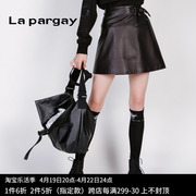 Lapargay纳帕佳2023简洁帅气黑色皮短裙女士高腰百搭半身裙