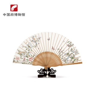 中国扇博物馆，花恋女士折扇古典花卉文创古风，绢面扇子