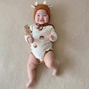 ins23春秋韩版婴儿可爱奶牛长袖三角连体哈衣男女，宝宝凸造型爬服