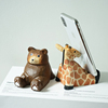 手机支架手工木雕长颈鹿，棕熊创意可爱卡通治愈办公室，桌面实用摆件