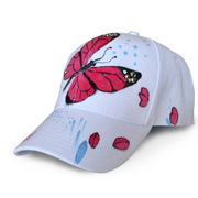 春夏季女歌手时尚彩绘帽子手绘蝴蝶，鸭舌帽铆钉帽子纯棉白色棒球帽