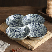四格餐盘日式料理复古餐具，盘子分隔菜盘家用陶瓷，多格水果干果拼盘