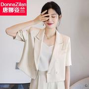 薄款短袖小香风西装外套女2024夏季休闲气质短款职业装小西服套装