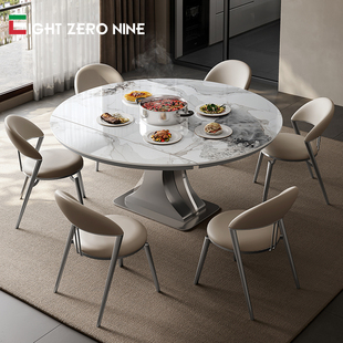伸缩折叠餐桌家用小户型，岩板餐桌方变圆形，抽拉带转盘多功能餐桌