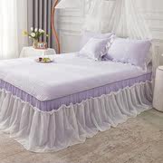 雾紫色的梦雪纺床裙款乳胶凉席三件套夏日凉感丝空调折叠软席子