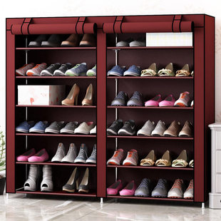 布鞋柜(布鞋柜)家用带拉链加厚经济型简易门口放多层尘大容量双排鞋架子