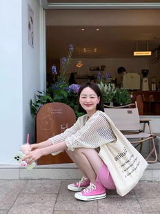 韩版简约字母单肩帆布包，2024文艺休闲大容量手提袋，帆布托特包