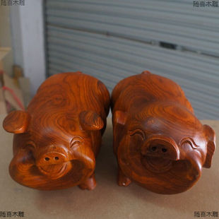 木雕东阳木雕十二生肖实木，小猪木动物动物，工艺品小猪摆件