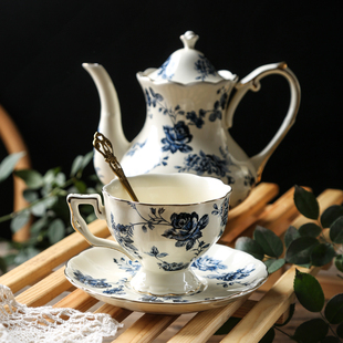 法式下午茶咖啡杯陶瓷茶壶茶具，欧式红茶杯碟家用青花精致复古杯子