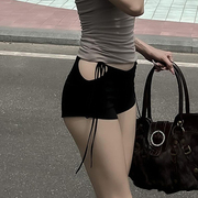 iaey美式辣妹小众镂空系带，黑色休闲短裤低腰显瘦性感热裤超短裤