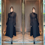 法式名媛赫本风高级感长款气质黑色呢子外套，冬季保暖女神款大衣