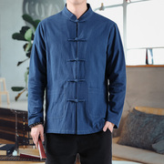 新中式亚麻衬衫男中国风男装，汉元素大码外套棉麻，盘扣诘襟道袍汉服