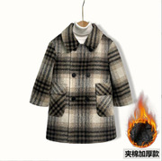 男童羊毛呢子大衣加厚秋冬韩版中长款加棉风衣，中大童夹棉毛呢外套