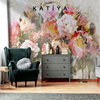 北欧抽象涂鸦网红玫瑰花朵客厅，电视背v景墙无缝沙发壁纸墙布