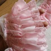 1米粉色三层雪纺蕾丝，百褶皱裙摆袖口娃娃裙子，婚纱diy花边辅料加宽