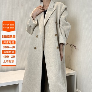 大连东越23秋冬韩版纯色双面羊绒大衣女中长款过膝羊毛呢外套